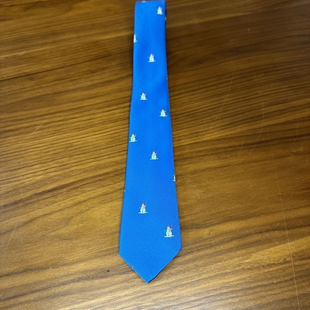 Vintage Snowman Mens PFAU Tie Poly Silk Patterned Snow Sky Blue